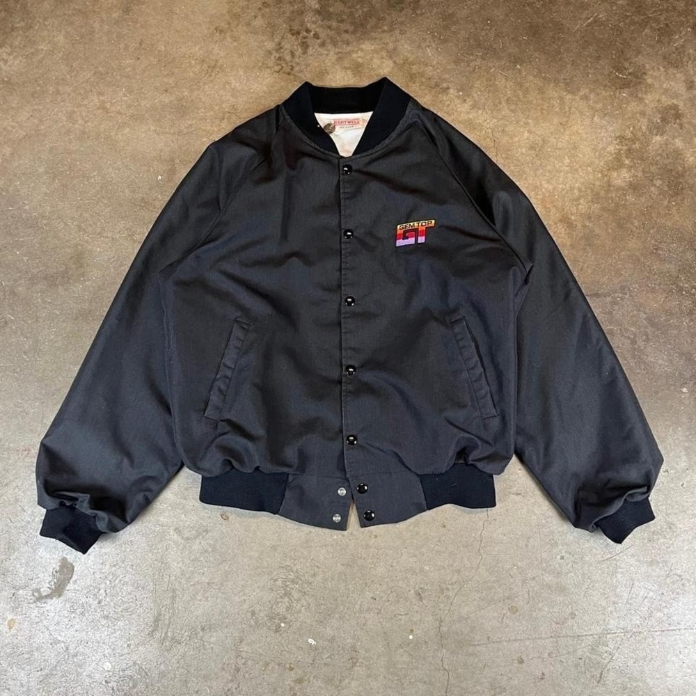 Vintage Hartwell Gem Top GT Bomber Jacket Mens Large Black Snap Windbreaker USA